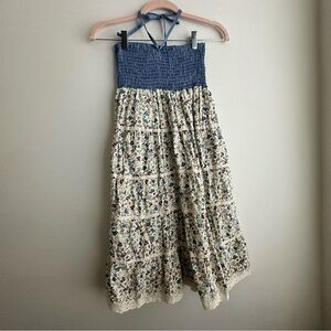 Floral Print Tiered Smocked Halter Midi Dress